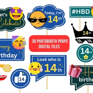 14th Birthday Photobooth Props: Fun Party Decorations (Digital Download)