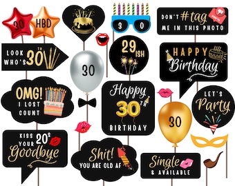 30th Birthday Photobooth Props, 30 Birthday Photo Props, 30th Birthday Party Props, 30 Birthday Party Ideas, 30th Birthday Props, Printable