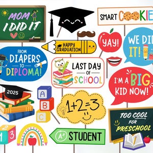 Foto di laurea stampabili per bambini in età prescolare, selfie dell'ultimo giorno di scuola, decorazioni per la festa di laurea per bambini, foto di laurea per bambini