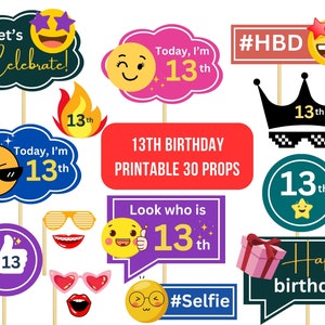 13th Birthday Photobooth Props: Emoji Theme (Printable PDF)