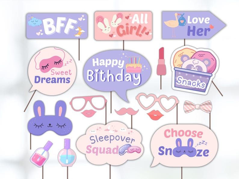 Sleepover Birthday Photo Booth Props: Fun Printable Party Decorations ...