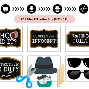 Printable Murder Mystery Party Props, Murder Mystery Party, Party Photobooth Props, Adult Party Props, Murder Mystery Party Props, Murder Mystery Photo Booth Props, Murder Mystery Party Ideas, Murder Mystery Party Decoration