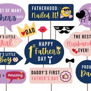First Father&#39;s Day Photo Booth Props: Playful Party Decor (Digital Download)