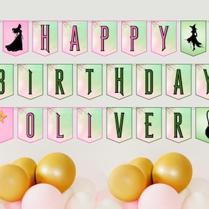 Personalized Witch Birthday Banner: Pink & Green Party Decor (Digital Download)
