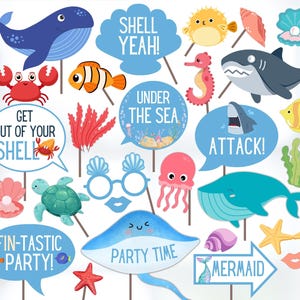 Under The Sea Birthday Party Props, Under The Sea Photobooth Props, Ocean Party Decor, Ocean Birthday Party Decor, Ocean Themed Printable