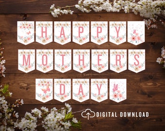 Happy Mother's Day Printable Banner: DIY Floral Decoration (Digital Download)