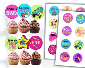 80s Cupcake Toppers: Retro 1980s Birthday Party Decorations (Digital Download)
