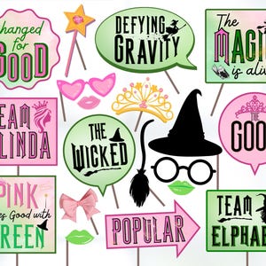 Pink and Green Witch-Themed Party Props, Magical Good and Wicked Themes Party Props, Good Witch vs Wicked Witch Party Theme Photobooth Props