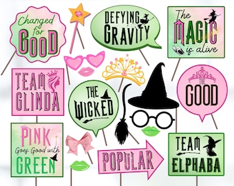 Pink and Green Witch-Themed Party Props, Magical Good and Wicked Themes Party Props, Good Witch vs Wicked Witch Party Theme Photobooth Props