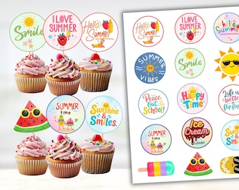 Decorações de cupcake de verão: Decorações para festa infantil na piscina (Download digital)