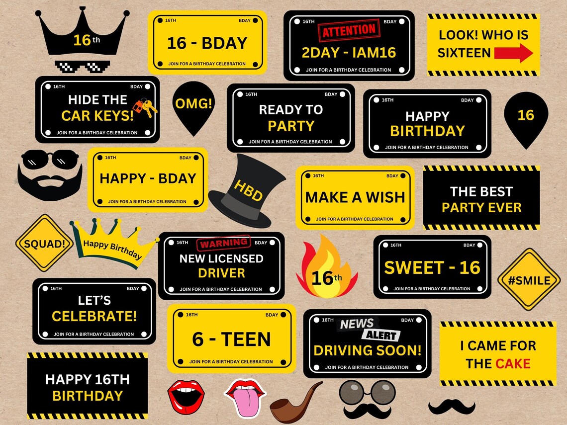 58-Piece Vintage Photo Booth Props Set - Birthday, 21st, Anniversary Party Fun