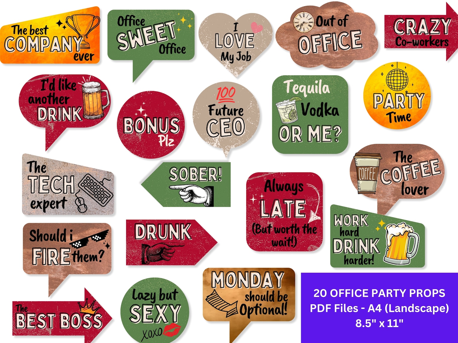 Office Photo Props, Office Party Photobooth Props, Work Party ...