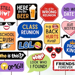 Class Reunion Party Props Printable, High School Reunion Photo Booth Signs, Funny Class Reunion Decorations, School Reunion Selfie Props