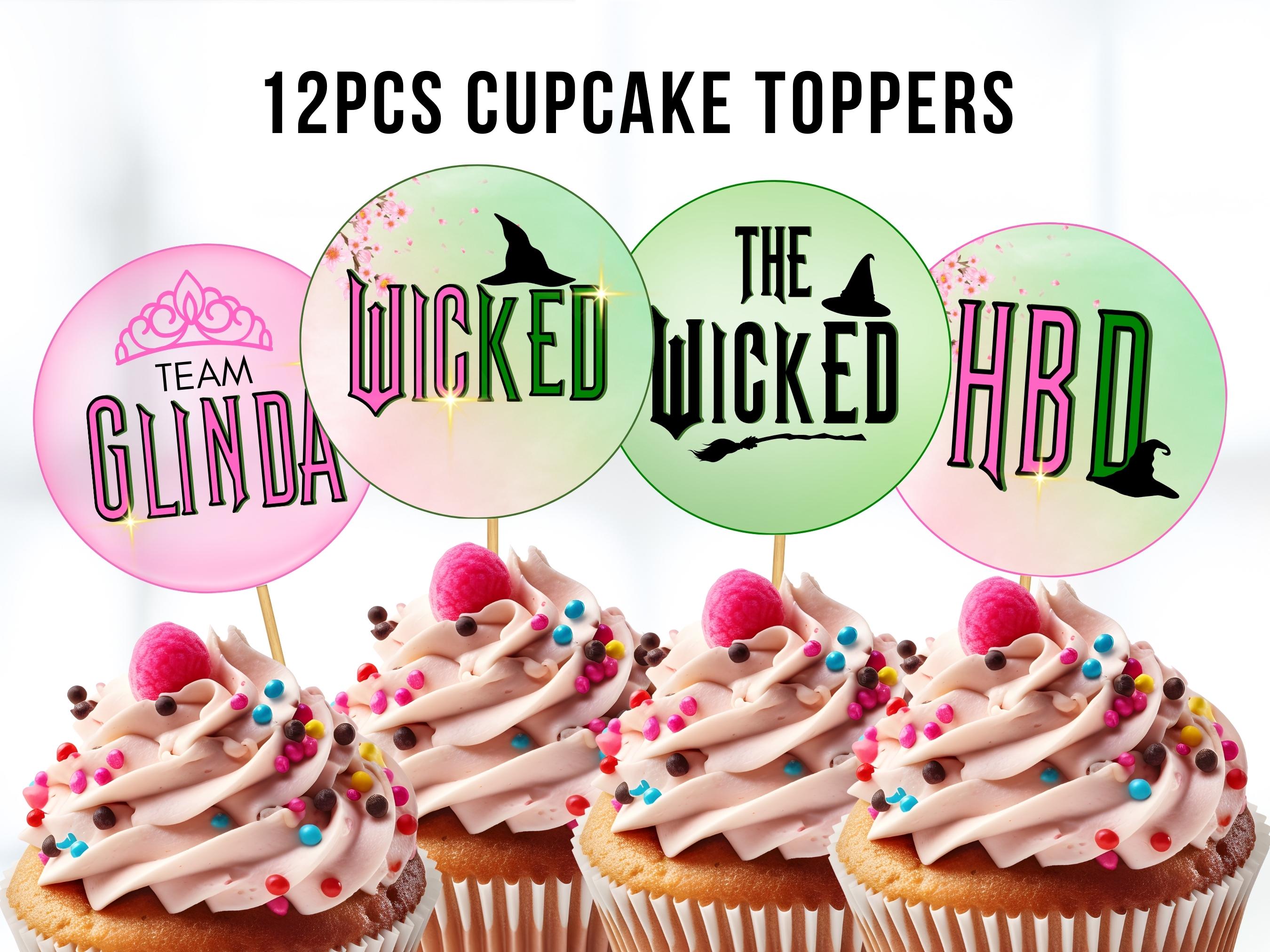 24 Cupcake-Topper Hexen-Motiv – Rosa Krone & Grüner Hexenhut, Halloween Geburtstag Deko