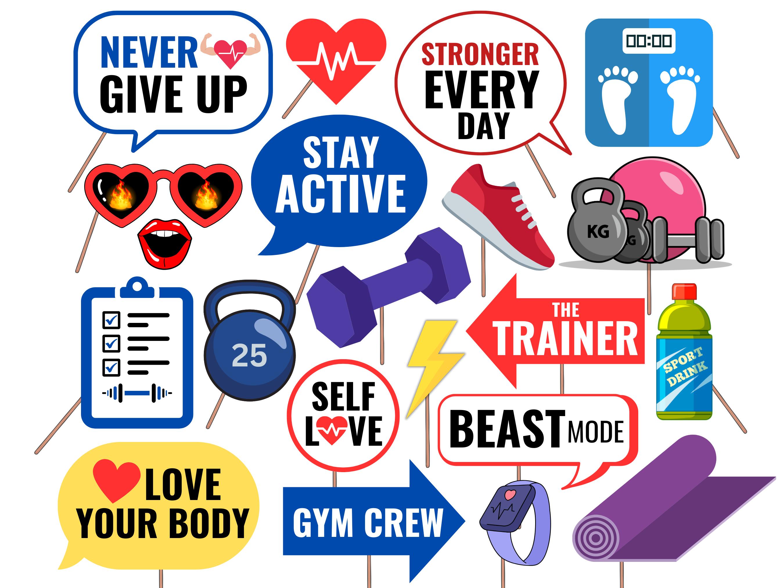 Fitness Gym Photobooth Props: Workout Party Decorations (Printable)