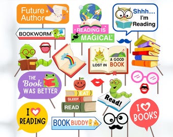 Book Fair Photo Booth Props: Reading Party Decorations (Digital Download)