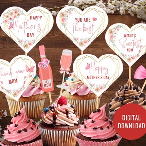 Decorazioni per cupcake per la festa della mamma, decorazioni per cupcake per la festa della mamma, decorazioni per cupcake stampabili per la festa della mamma, decorazioni per cupcake a forma di cuore