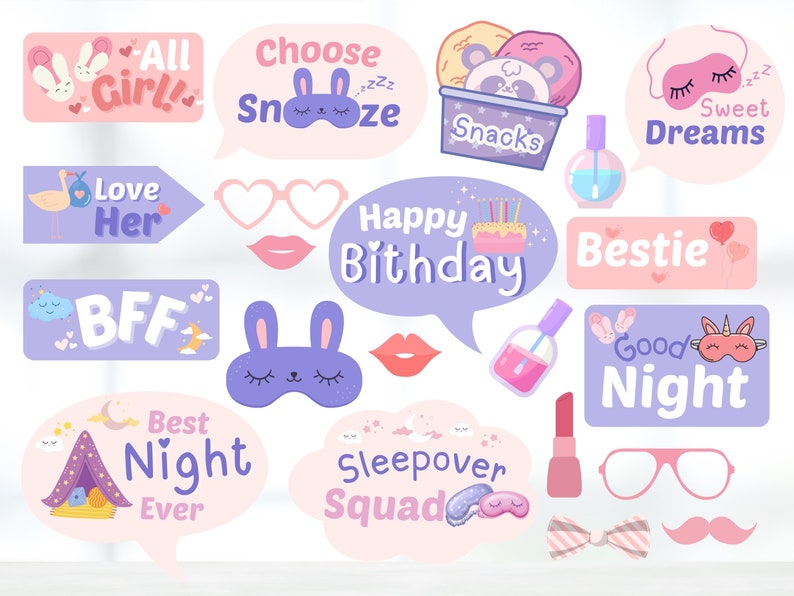 Sleepover Birthday Photo Booth Props: Fun Printable Party Decorations ...