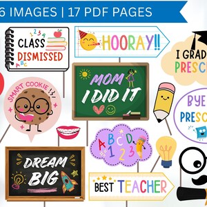Preschool Graduation Photo Props Printable, Last Day of School Selfie Props, Graduation Party Decorations for Kids, Graduation Photobooth Props, End of School Props Photo Props, Instant Download
