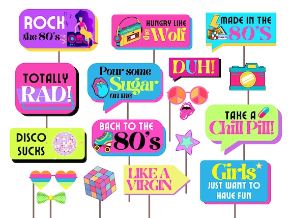 80s Party Photo Booth Props, 80s Photo Booth Props, 80s Party Props, 360 Photo Booth Props, Printable Fun Photo Booth Props, I love 80's