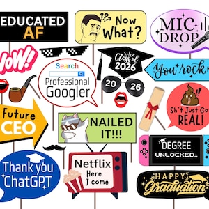 Accesorios para fotomatón de graduación: Decoraciones para la fiesta de la generación de 2026 (Descarga digital en PDF)