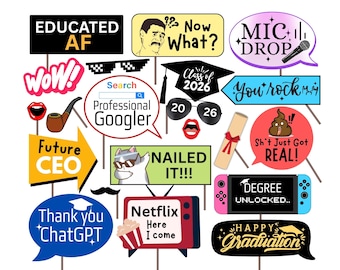 Graduation Photo Booth Props: Class of 2026 Party Decorations (Digital PDF Download)