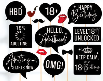 18th Birthday Photo Booth Props: Fun Party Decorations (Printable PDF)