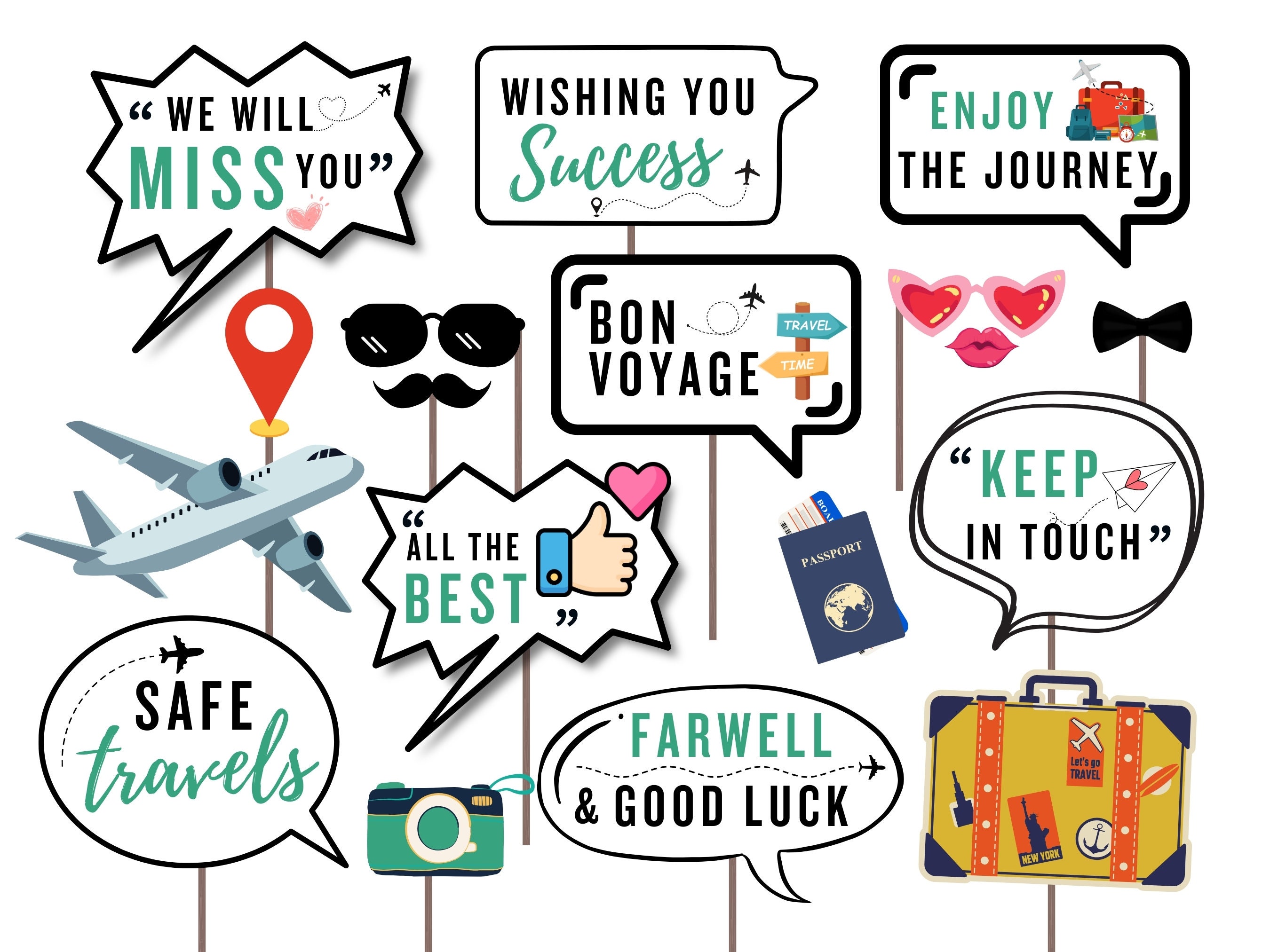 Travel Party Photo Booth Props Bon Voyage Party Photo Booth Props Going Away Photo Booth Prop Farewell Party Props Bon Voyage Party Etsy