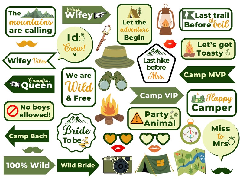 Camping Bachelorette Party Photo Props: Printable Hen Party Decor (PDF ...