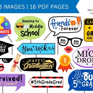 5th Grade Graduation Photo Booth Props, End of Year Party Decorations, Printable Grad Party Props, Class of 2032 Decor, Graduation Props, Graduation Decorations, Graduation Selfie Props, 5th Grade Grad Photo Props, Instant Download