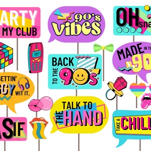 90s Party Photo Booth Props, 90s Photo Booth Props, 90s Party Props, 360 Photo Booth Props, Printable Fun Photo Booth Props, I love 90's