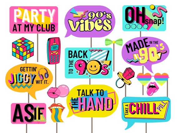 Accessori Photo Booth Anni 90 - 25 Pezzi Fai Da Te Per Feste, Compleanni, Matrimoni, Tema Retr&ograve;