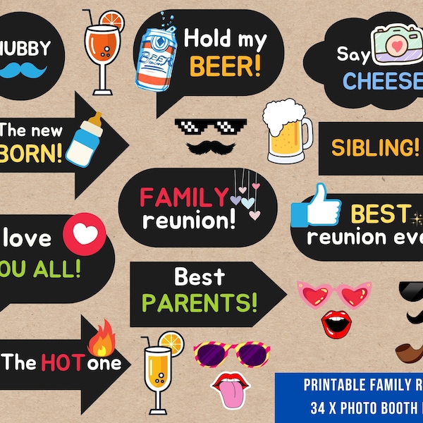 Family Reunion Photo Booth Props, Printable Family Reunion Selfie Props, Family Reunion Props, Family Photo Booth Props, Family Party Props