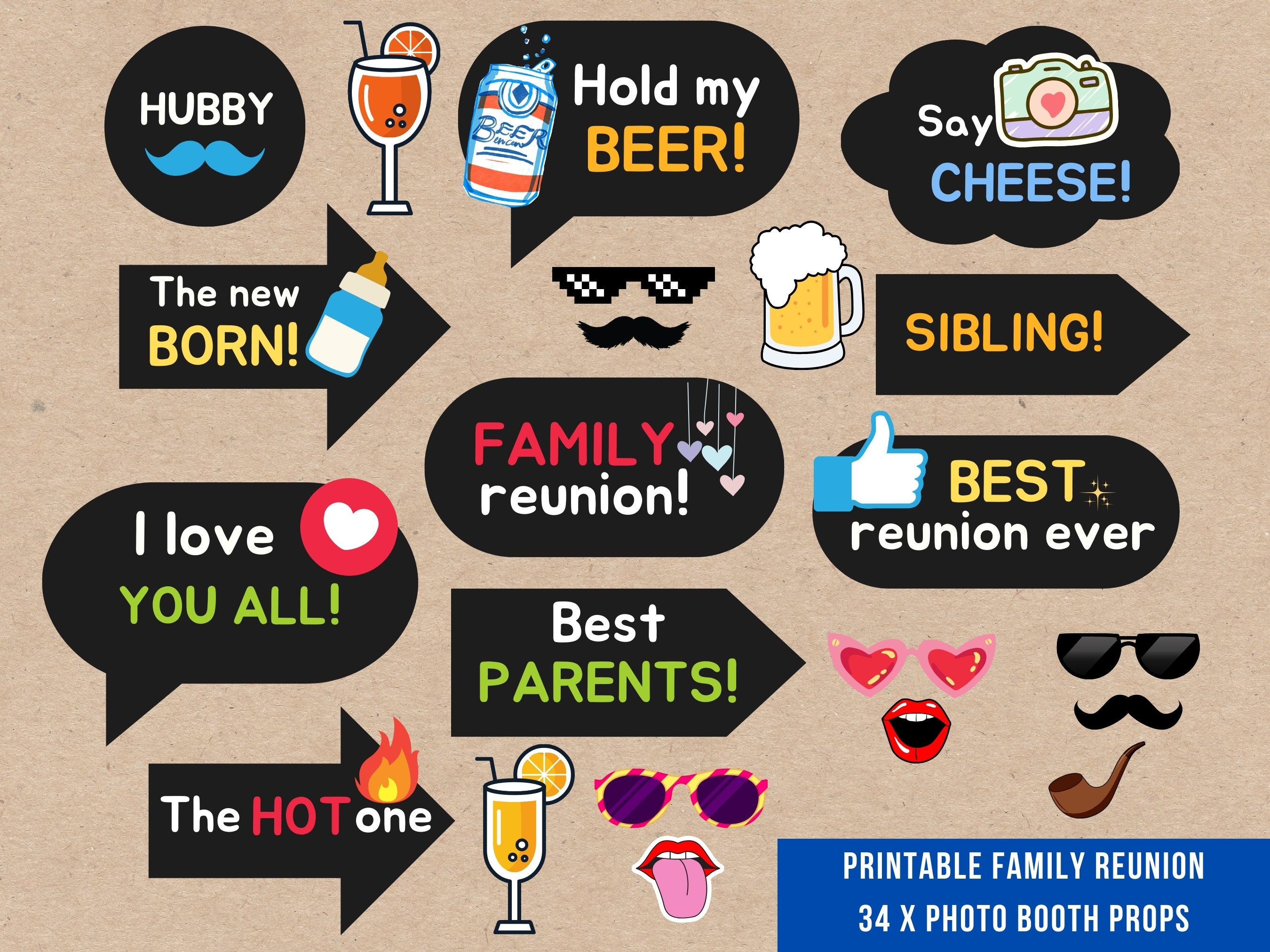 Family Reunion Photo Booth Props, Printable Family Reunion Selfie Props, Family Reunion Props