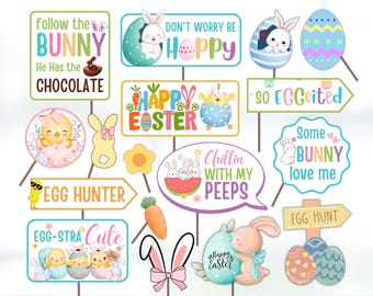 Ostern Foto Requisiten Printable, niedliche Oster-Partydekorationen, Osteraktivität und Kunsthandwerk für Kinder, Frühlings-Fotobooth Requisiten, Hasen Requisiten