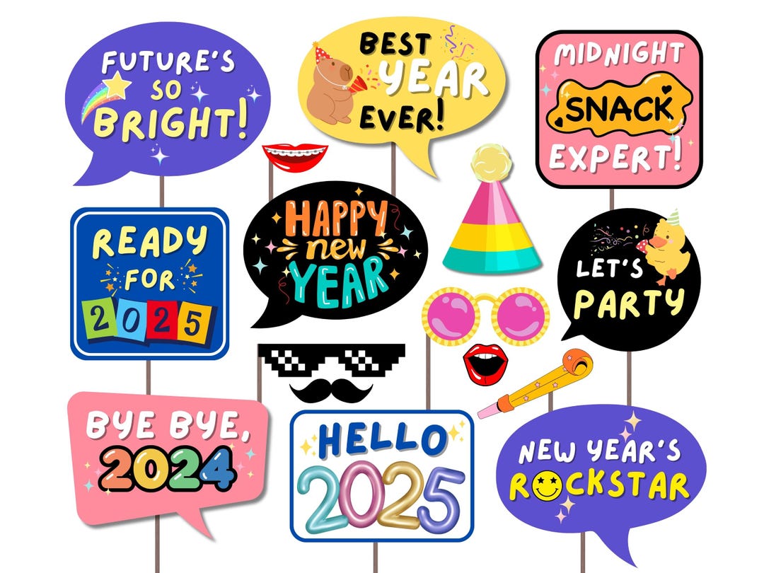 Kids New Year's Eve Party Props Printable, 2025 New Years Party Props, New Years Photo Booth ...