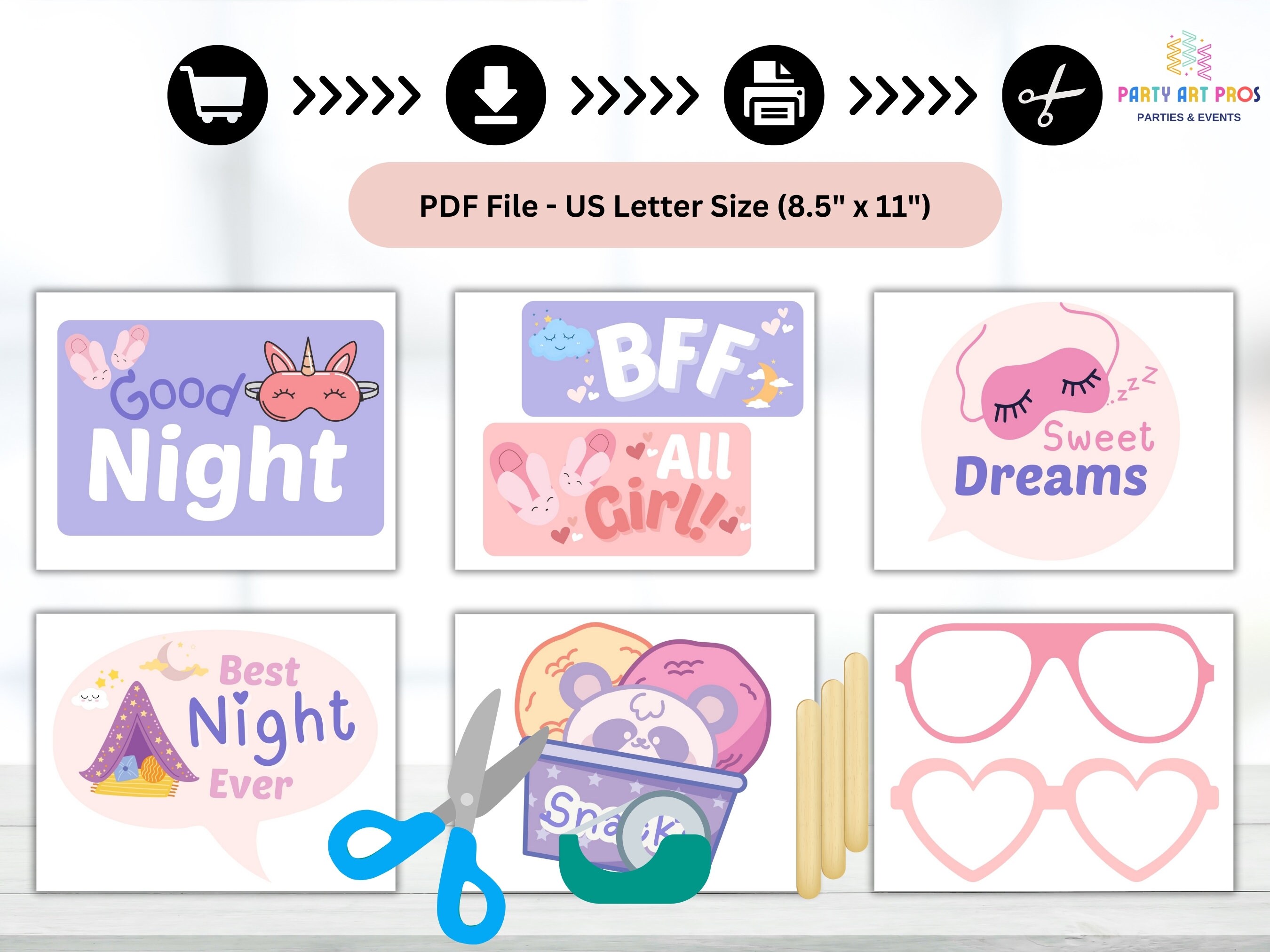 Sleepover Birthday Photo Booth Props: Fun Printable Party Decorations ...
