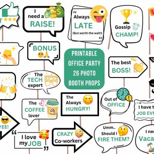Funny Office Party Photo Booth Props: 26 Printable Designs (PDF)