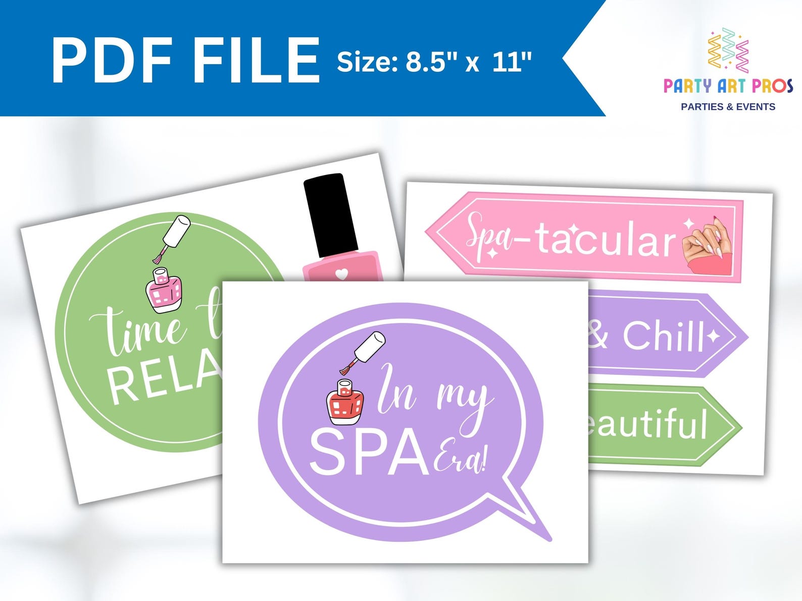 Spa Day Party Props Printable: Slumber Photo Booth Props (digital PDF ...