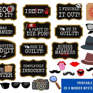 Printable Murder Mystery Party Props, Murder Mystery Party, Party Photobooth Props, Adult Party Props, Murder Mystery Party Props, Murder Mystery Photo Booth Props, Murder Mystery Party Ideas, Murder Mystery Party Decoration