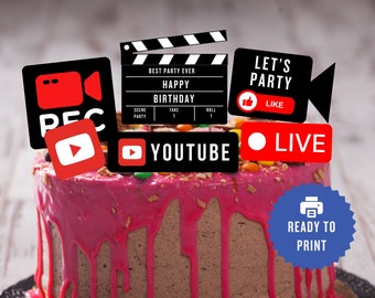 Social Media Birthday Cake Toppers: Video Star Party (Digital Download)