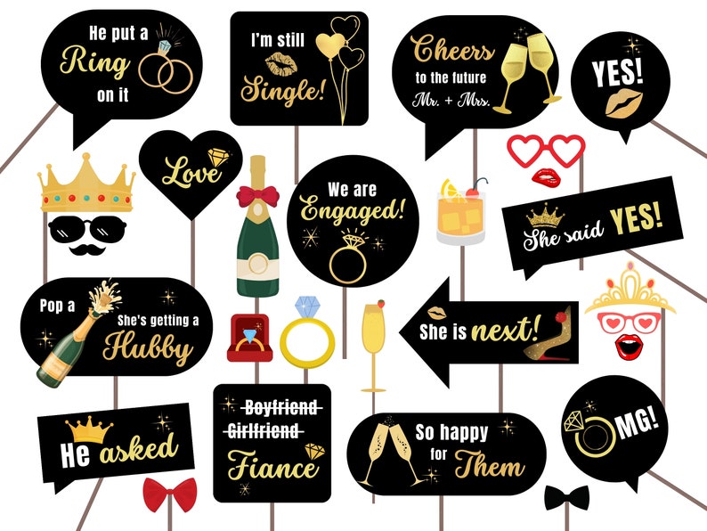 Engagement Photo Booth Props: 35 Printable Party Decorations (PDF) - Etsy