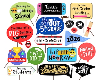 Rekwizyty do fotobudki na zakończenie piątej klasy, dekoracje na imprezę kończącą rok, drukowane rekwizyty na imprezę kończącą rok, dekoracje dla klasy 2032, rekwizyty na zakończenie roku