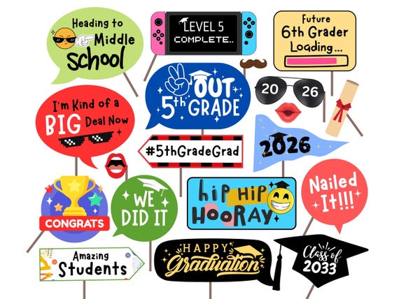 5th Grade Graduation Photo Booth Props, End of Year Party Decorations, Printable Grad Party Props, Class of 2032 Decor, Graduation Props