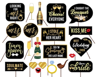 Elegante zwart-gouden bruiloft Photo Booth Props (afdrukbaar)
