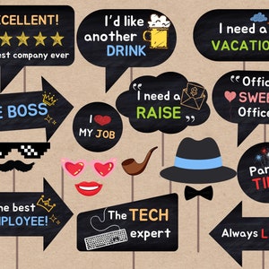 Funny Office Party Photo Booth Props: Work Party Decorations (PDF Digital Files)