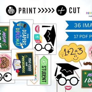 Preschool Graduation Photo Props Printable, Last Day of School Selfie Props, Graduation Party Decorations for Kids, Graduation Photobooth Props, End of School Props Photo Props, Instant Download