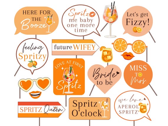 Love at First Spritz Bachelorette Party Props, Spritz Bridal Shower Photobooth Props, Hen Do Feeling Spritzy Decorations Printable