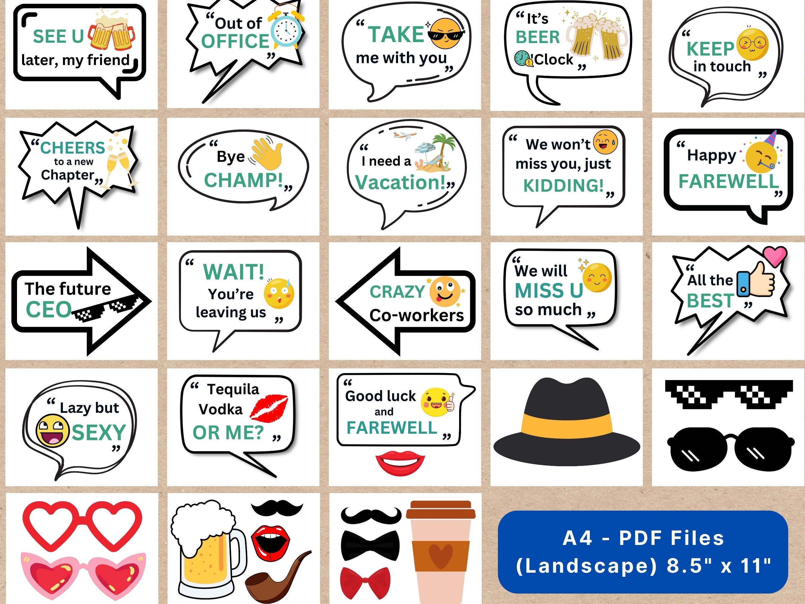 Farewell Photo Booth Props, Farewell Party Props, Office Photobooth