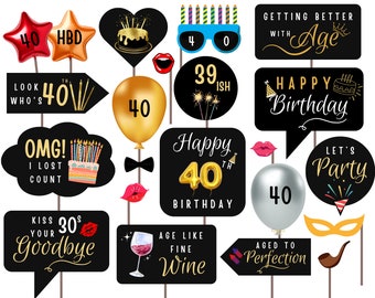 40th Birthday Photobooth Props, 40 Birthday Photo Props, 40th Birthday Party Props, 40 Birthday Party Ideas, 40th Birthday Props, Printable